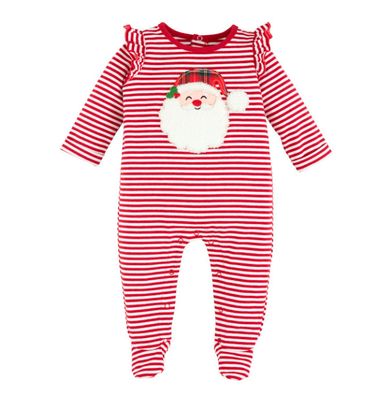 Santa Ruffle Red Stripe Baby Sleeper, Size: 0-3