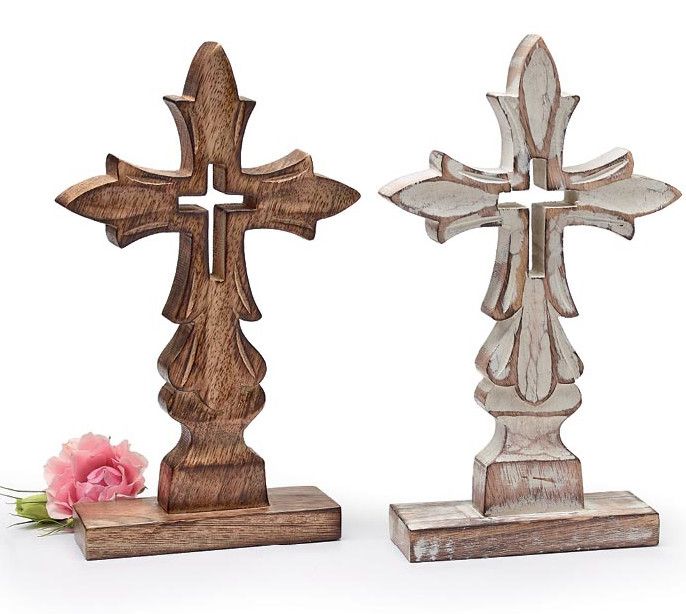 Distressed Cross Shelf Sitter, Color: Brown Wood