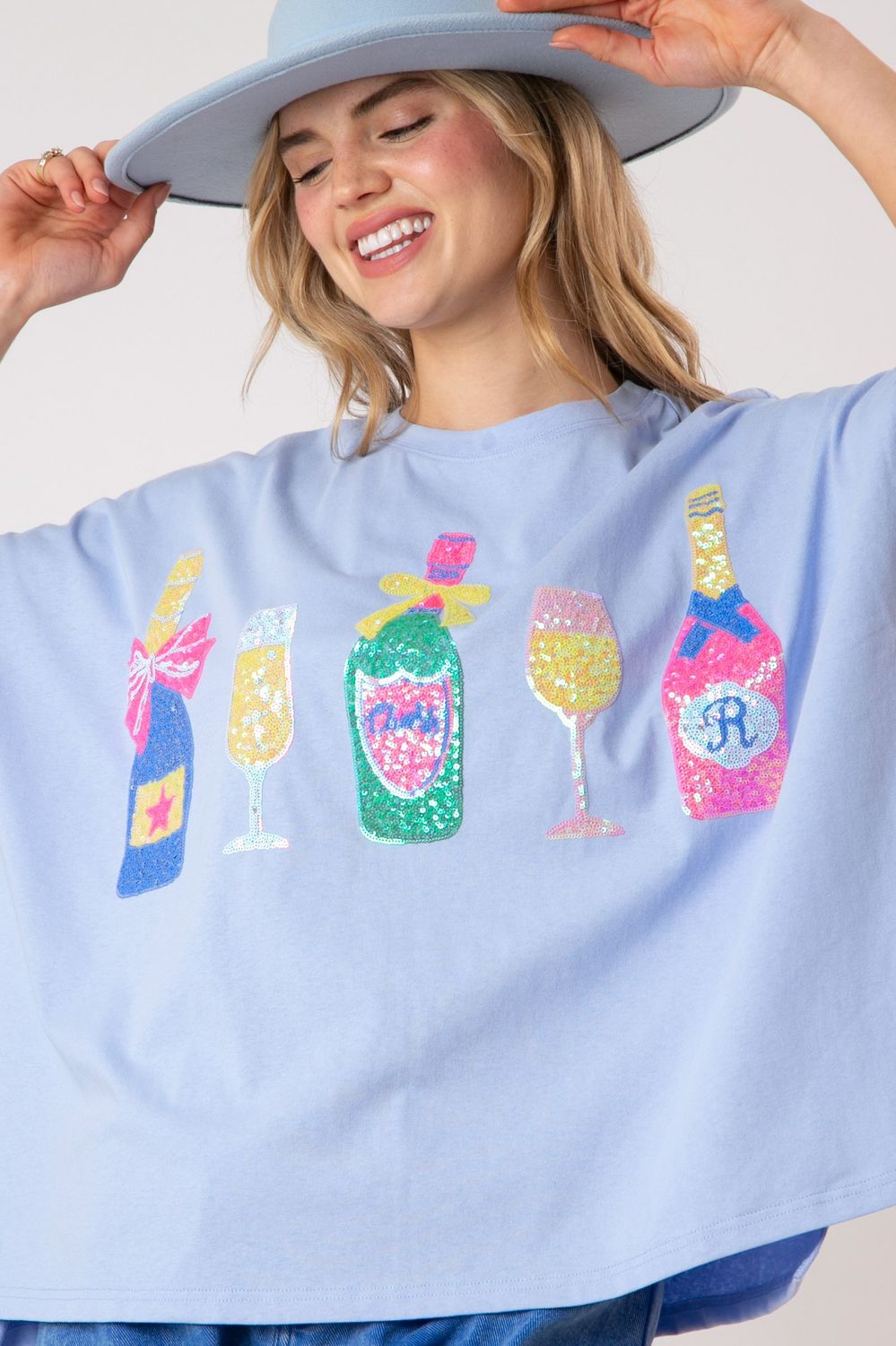 The Celebrate Sequin Top Light Blue, Size: S