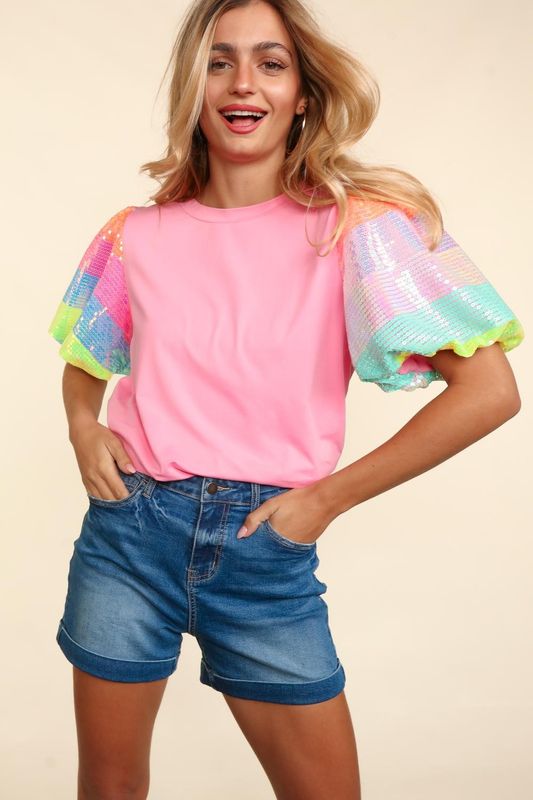 The Kensley Sequin Bubble Sleeve Top, Size: S