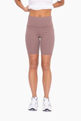 The Hilda Highwaisted Biker Shorts, Color: Deep Taupe, Size: S