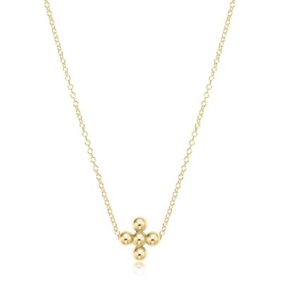 16&quot; Necklace Gold Classic Beaded Signature Cross Gold 3mm Bead Gold
