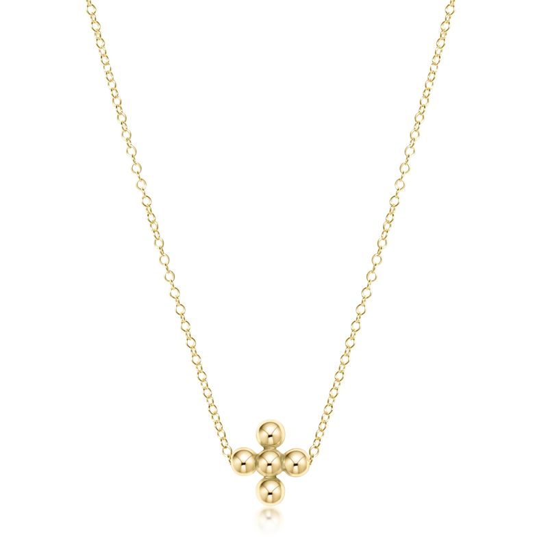 16&quot; Necklace Gold Classic Beaded Signature Cross Gold 3mm Bead Gold