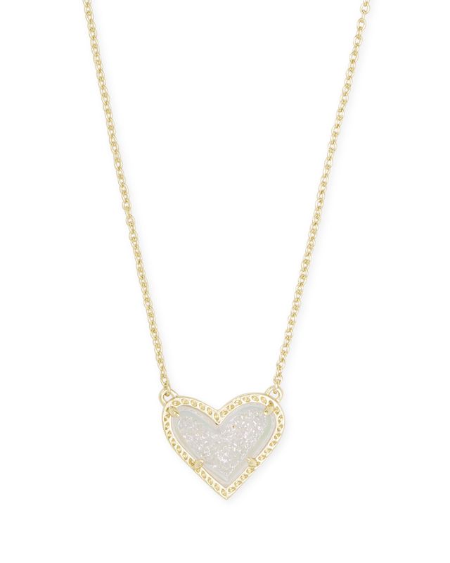 The Ari Heart Gold Pendant Necklace in Iridescent Drusy
