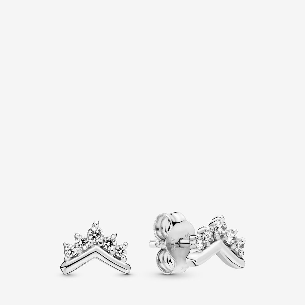 PANDORA™ Sterling Silver Tiara Wishbone Stud Earrings with Clear Zirconia