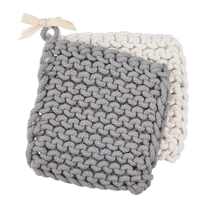 Crocheted Pot Holders Duo Slate Grey + White