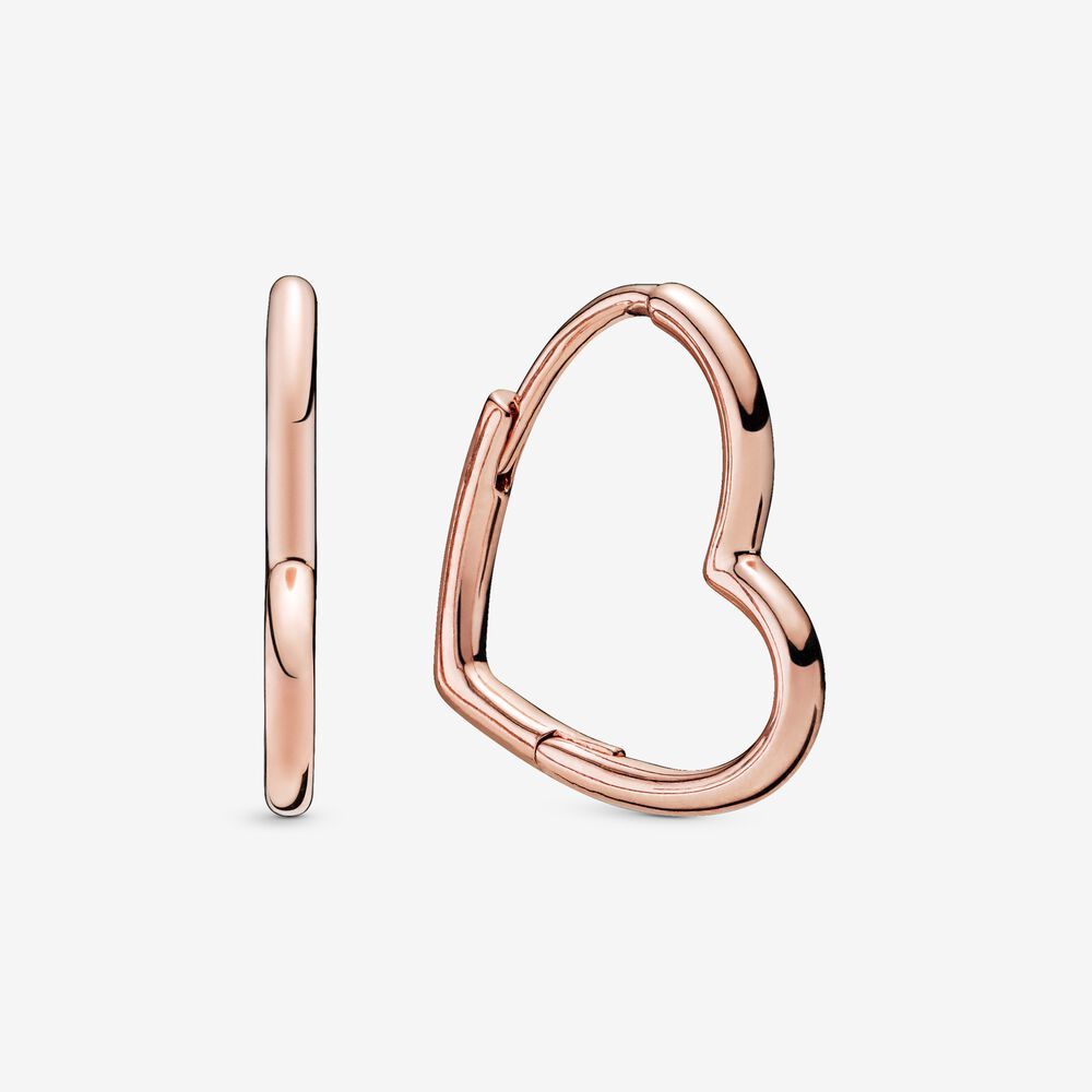 PANDORA™ Asymmetrical Heart Hoop Earrings 14k Rose Gold Plating