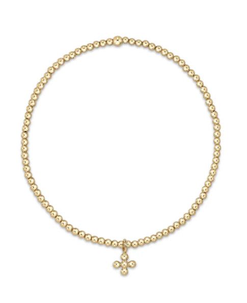 Classic Gold 2mm Bead Bracelet Classic Beaded Signature Cross Small Gold Charm