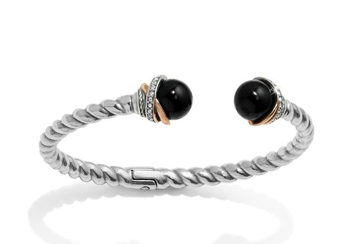 Neptune&#39;s Rings Black Agate Open Hinged Bangle