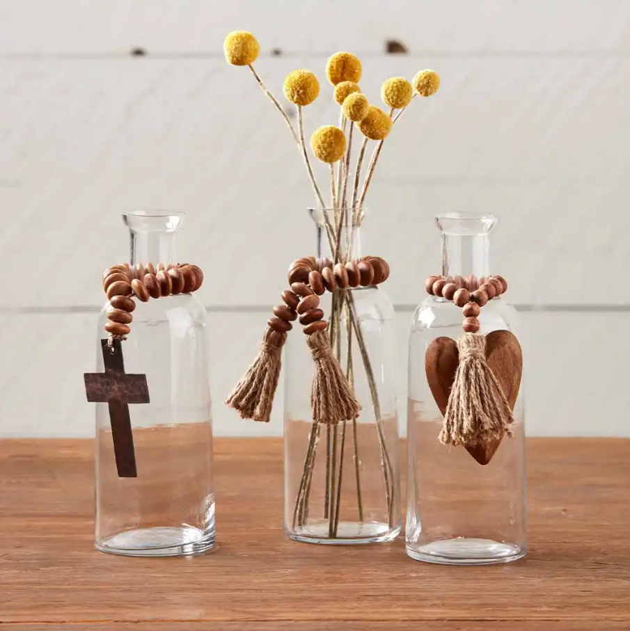 Bud Vase With Wood Beads