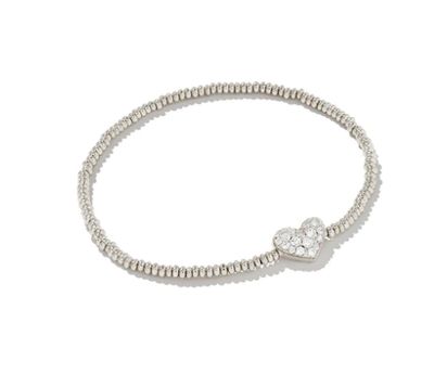 The Ari Pave Heart Stretch Bracelet in White Crystal