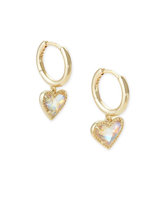 The Ari Heart Gold Huggie Earrings in Dichroic Glass