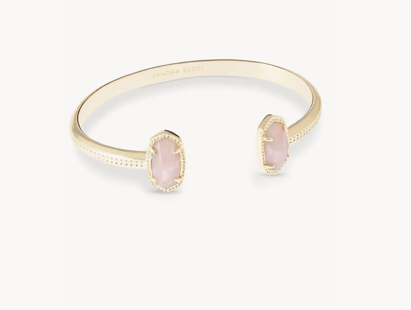 The Elton Gold Cuff Bracelet in Rose Quartz