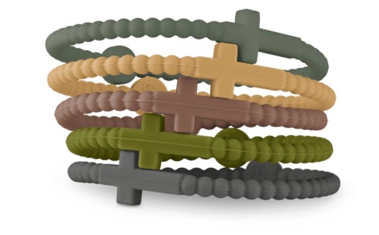 Jesus Cross Silicone Bracelet Army Green