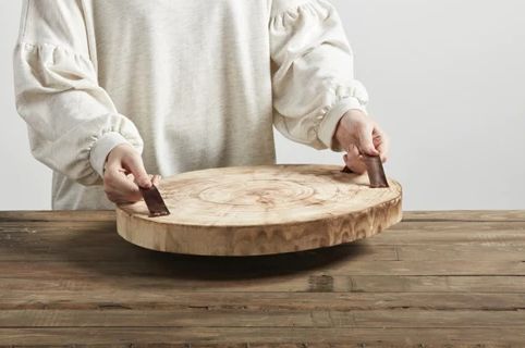 Wood Slice Tray With Handles