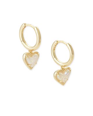 The Ari Heart Gold Huggie Earrings in Iridescent Drusy