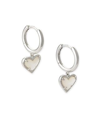 Ari Heart Silver Huggie Earrings in Ivory Mother of Pearl