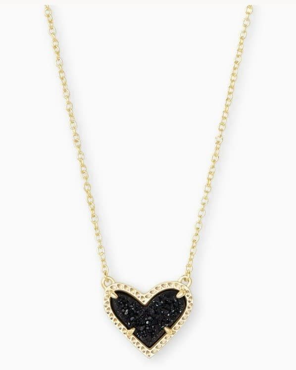 The Ari Heart Short Pendant Necklace Gold Black Drusy