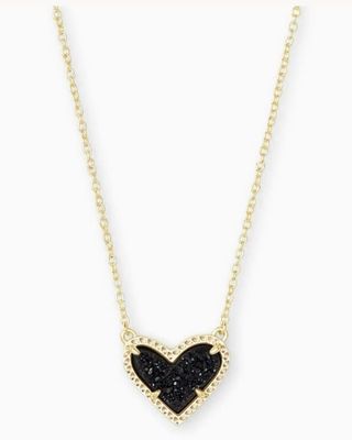 The Ari Heart Short Pendant Necklace Gold Black Drusy
