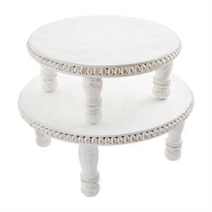 Large White Round Beaded Pedestal