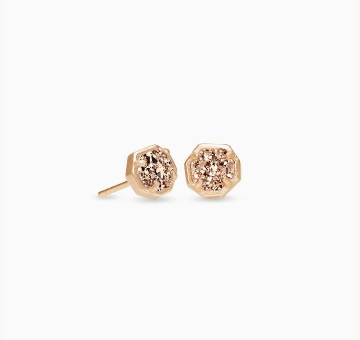 The Nola Rose Gold Stud Earrings in Rose Gold Drusy