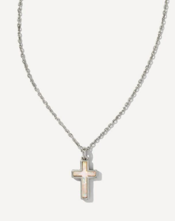 The Cross Pendant Necklace in White Kyocera Opal