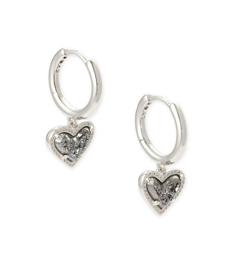 Ari Heart Huggie Earring Silver Platinum Drusy