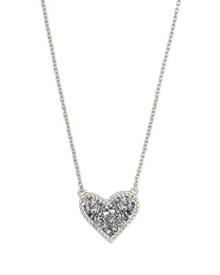 The Ari Heart Short Pendant Silver Platinum Drusy
