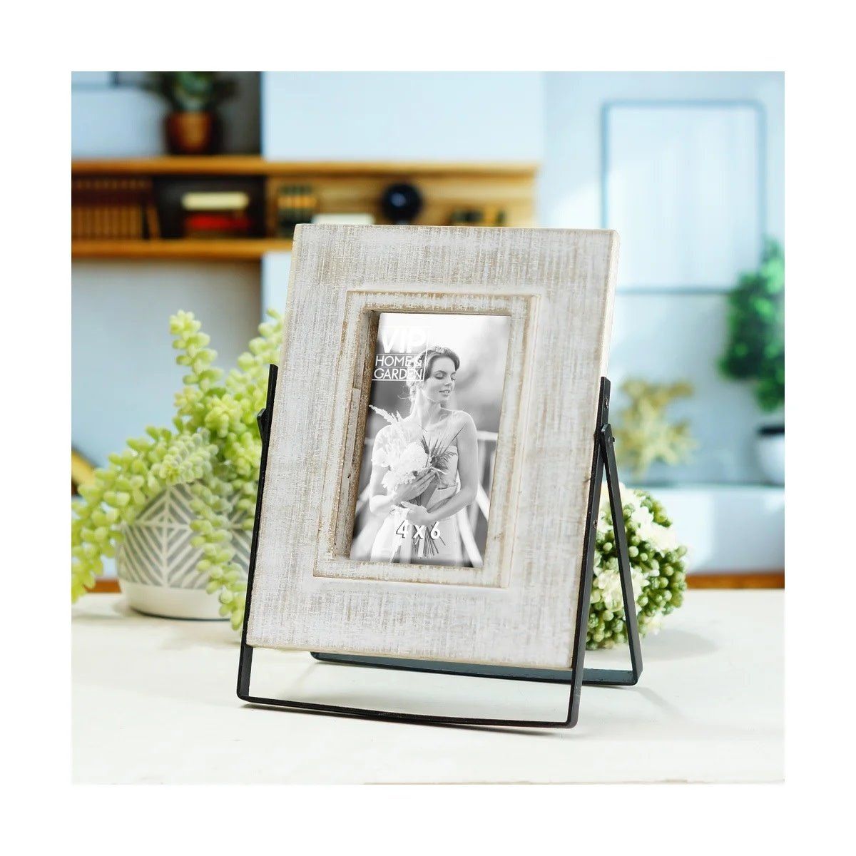 White Washed Tabletop Frame On Metal Stand