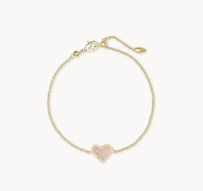 The Ari Heart Gold Chain Bracelet in Rose Quartz