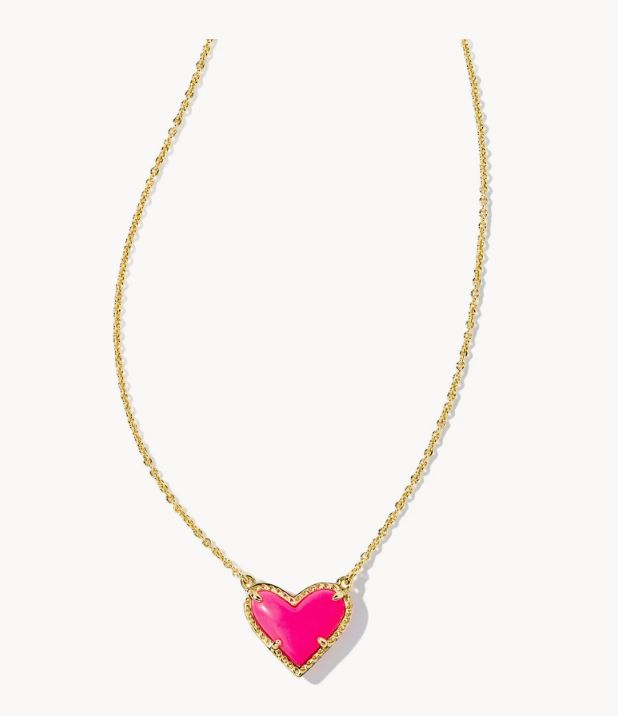 The Ari Heart Gold Pendant Necklace in Neon Pink Magnesite