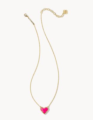 The Ari Heart Gold Pendant Necklace in Neon Pink Magnesite