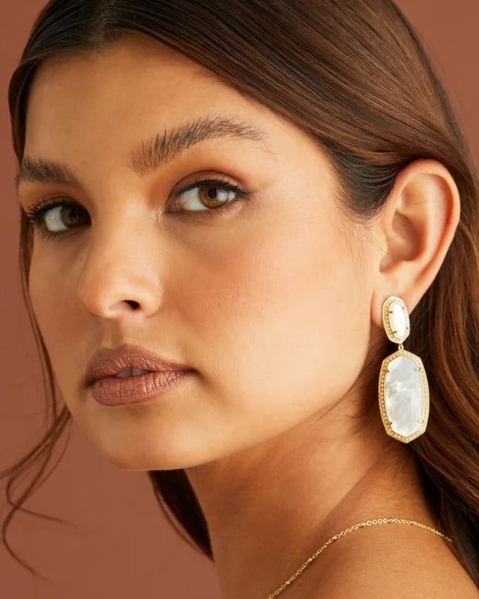 Pearl Beaded Elle Statement Earring Gold Ivory Mother of Pearl