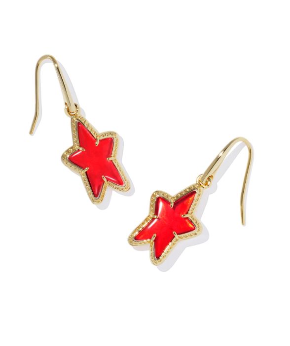 The Ada Gold Star Drop Earrings, Color: Red Illusion
