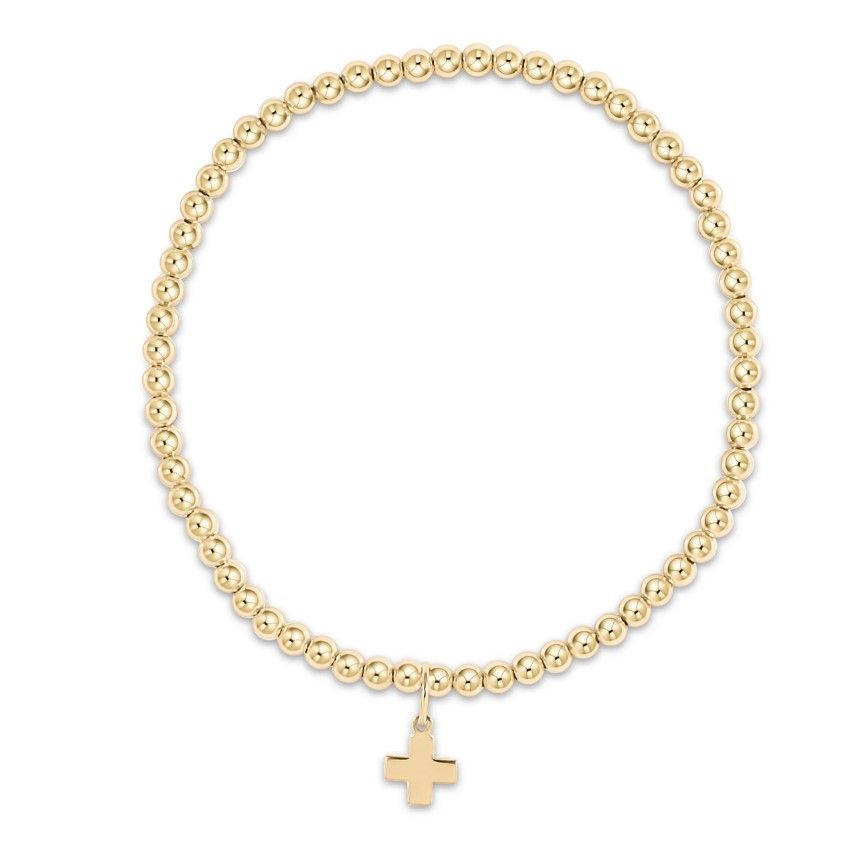 Classic Gold 3mm Bead Bracelet Signature Cross Gold Charm