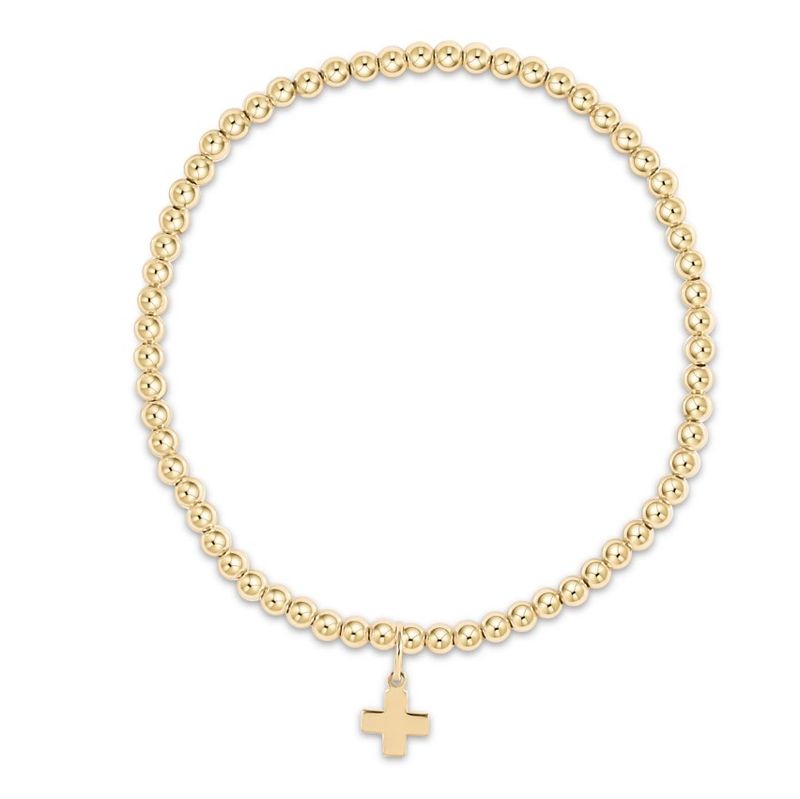 Classic Gold 3mm Bead Bracelet Signature Cross Gold Charm