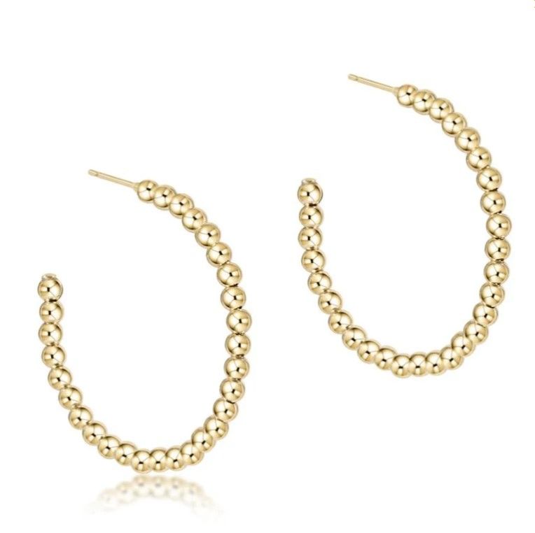 Beaded Classic 1.25&quot; Post Hoop 3mm Gold