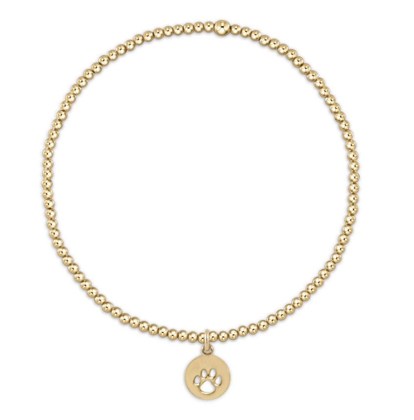 Classic Gold 2mm Bead Bracelet Paw Print Small Gold Disc