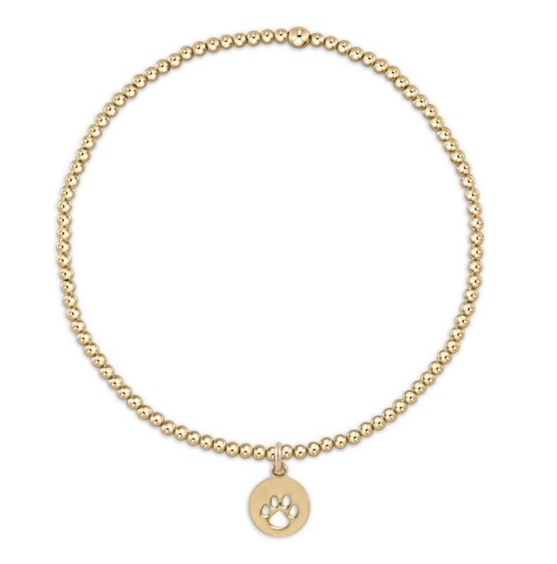 Classic Gold 2mm Bead Bracelet Paw Print Small Gold Disc