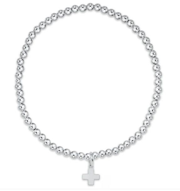 Classic Sterling 2mm Bead Bracelet Signature Cross Small Sterling Charm