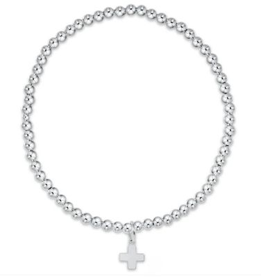Classic Sterling 2mm Bead Bracelet Signature Cross Small Sterling Charm
