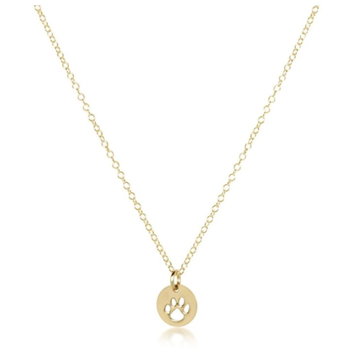 16&quot; Paw Print Small Gold Disc Gold Necklace