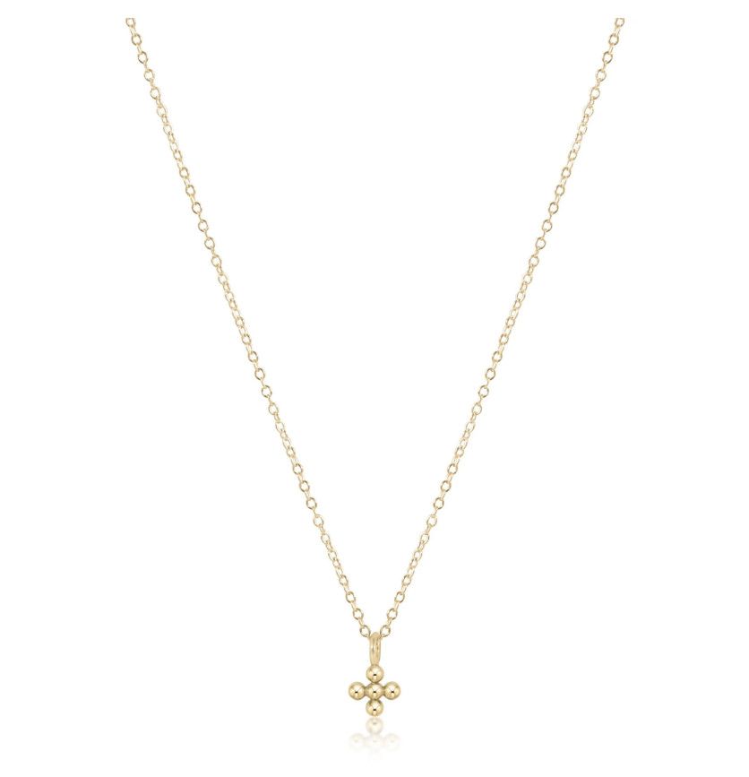 16&quot; Classic Beaded Signature Cross Small Gold Charm Gold Necklace