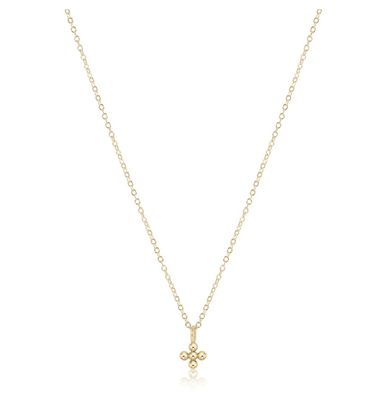16&quot; Classic Beaded Signature Cross Small Gold Charm Gold Necklace