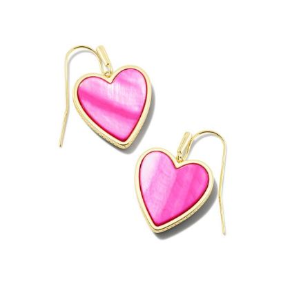 Heart Drop Earring Gold Hot Pink Mother of Pearl