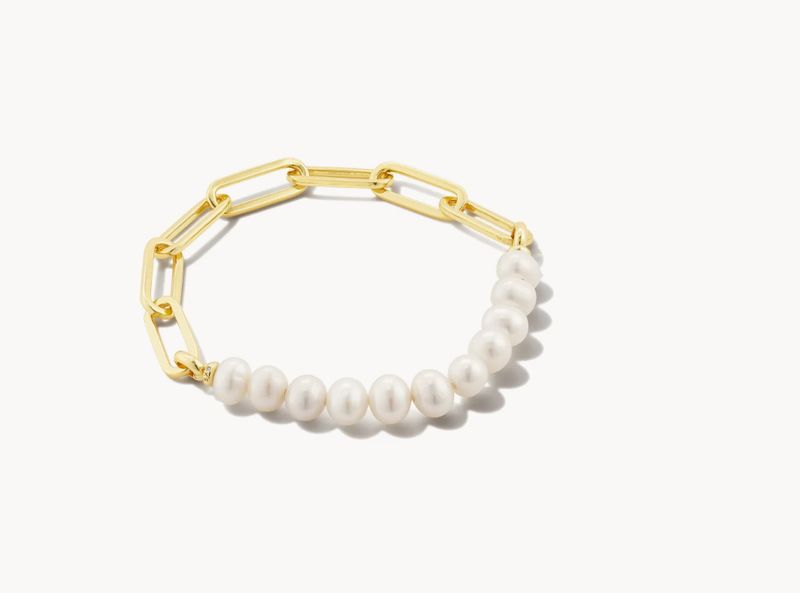 The Ashton Gold Half Chain Bracelet in White Pearl