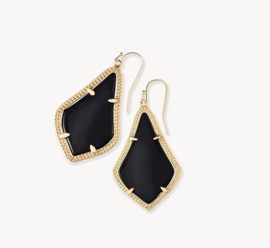 The Alex Gold Drop Earrings in Black Opaque Glass