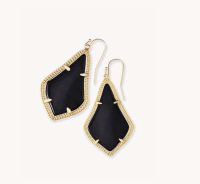 The Alex Gold Drop Earrings in Black Opaque Glass