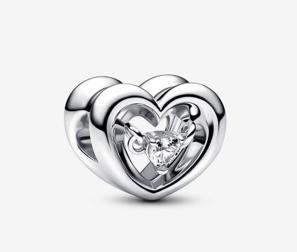 PANDORA™ Sterling Silver Radiant Heart &amp; Floating Stone Charm