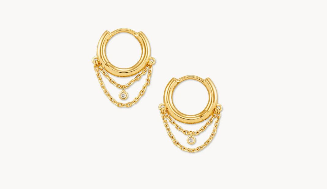 The Davina 18k Yellow Gold Vermeil Huggie Earrings in White Diamond